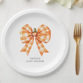 Plato De Papel Naranja de otoño Coquette Bow Baby Shower