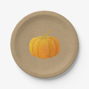 Plato De Papel Naranja de Otoño Purpurina Brillo Calabaza de Otoñ