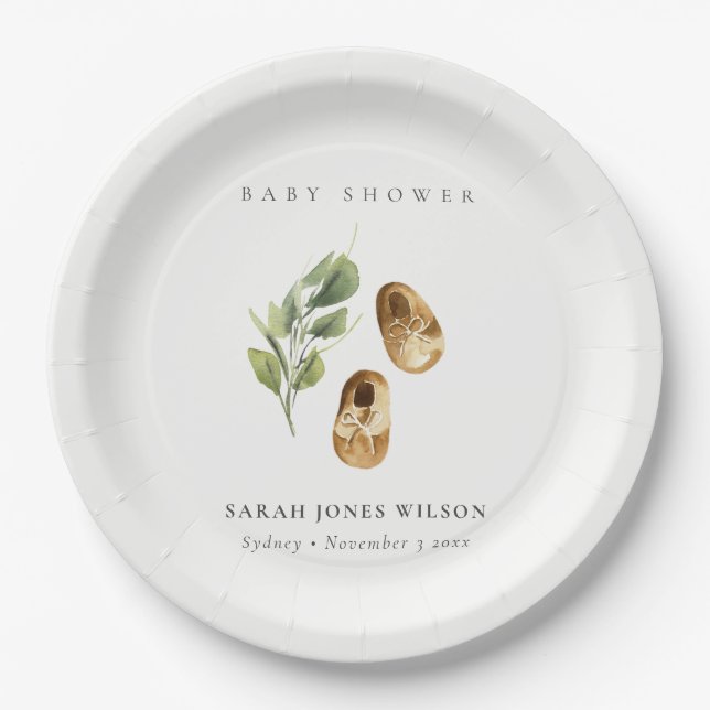 Plato De Papel Naranja de óxido verde lindo  zapatos Foliage Baby (Anverso)