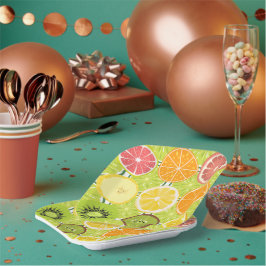 Plato De Papel Naranja de patrón cítrico amarillo Verde amarillo 