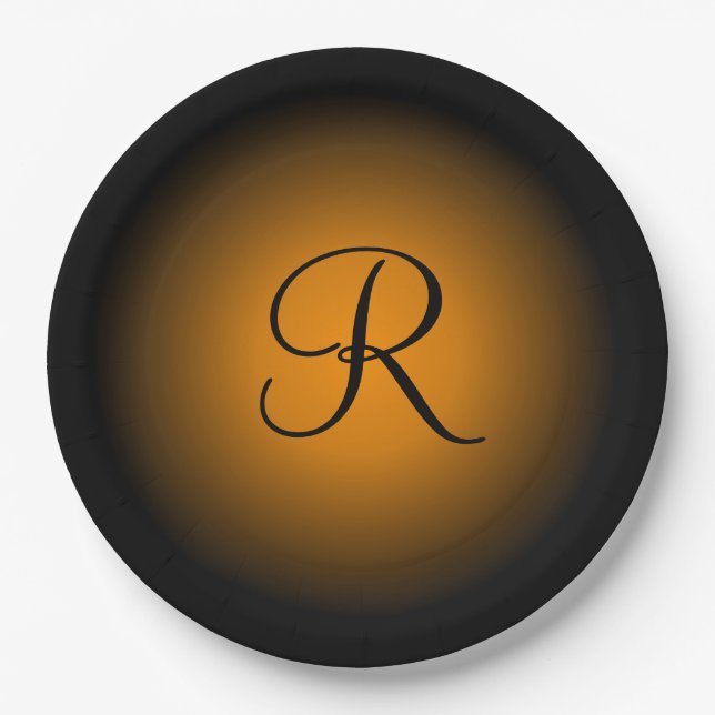 Plato De Papel naranja de personalizable placas de papel monogram (Anverso)