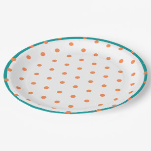 Plato De Papel Naranja de polka geométrica  blanco Verde azulado