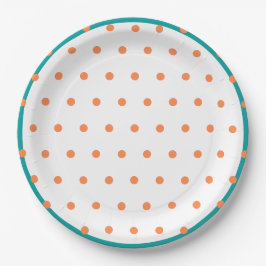 Plato De Papel Naranja de polka geométrica  blanco Verde azulado