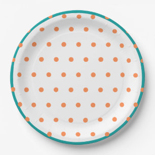 Plato De Papel Naranja de polka geométrica  blanco Verde azulado