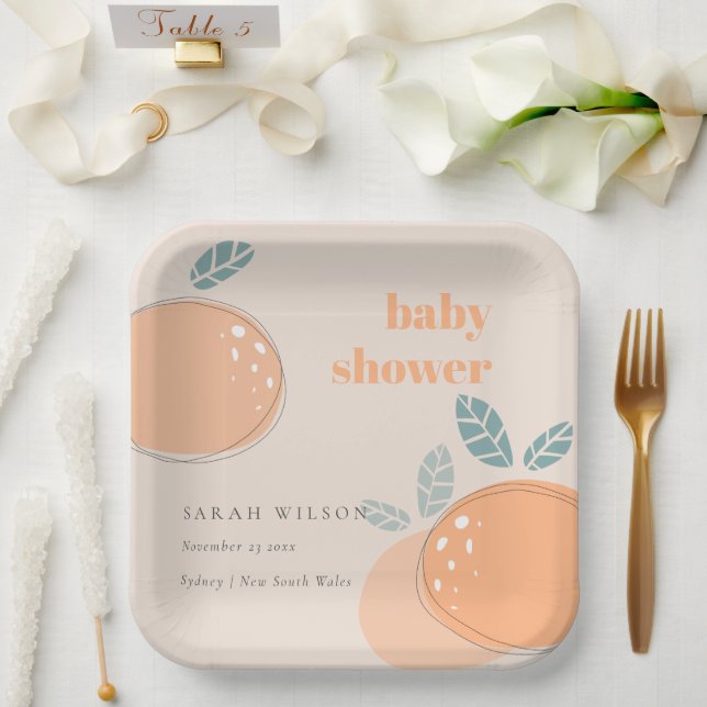Plato De Papel Naranja de Rubor Cute Peach Fruity Bold Baby Showe (Boda)