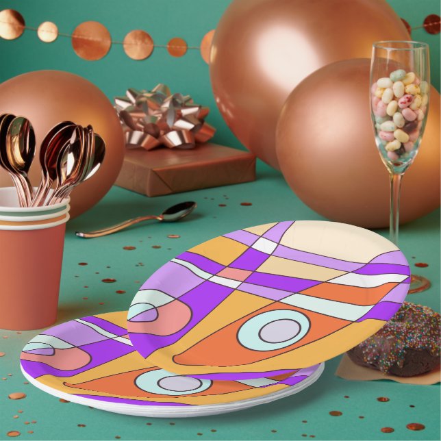 Plato De Papel Naranja de Surfing Resumen Purple (Multi)