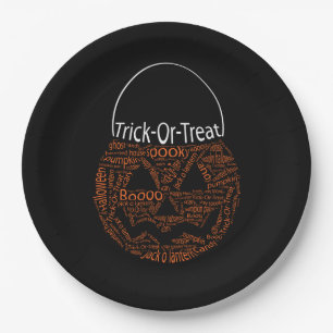 Plato De Papel Naranja de tipografía de calabaza de Halloween Neg