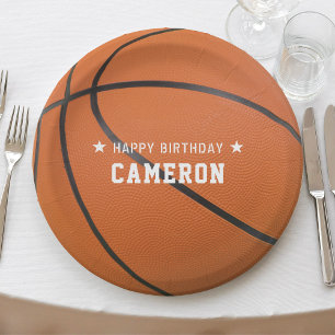 Plato De Papel Naranja Deportivo de Baloncesto Fiesta Feliz Cumpl