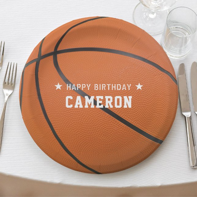 Plato De Papel Naranja Deportivo de Baloncesto Fiesta Feliz Cumpl (Basketball Sport Orange Happy Birthday Party Paper Plates)