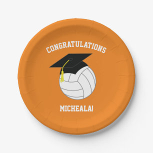 Plato De Papel Naranja Deportivo de Graduación de Voleibol