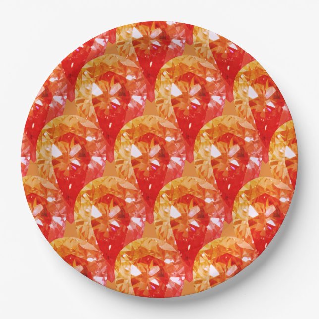 Plato De Papel Naranja Diamonds Bling Fancy Halloween (Anverso)