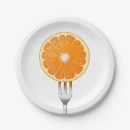 Plato De Papel Naranja en un tenedor
