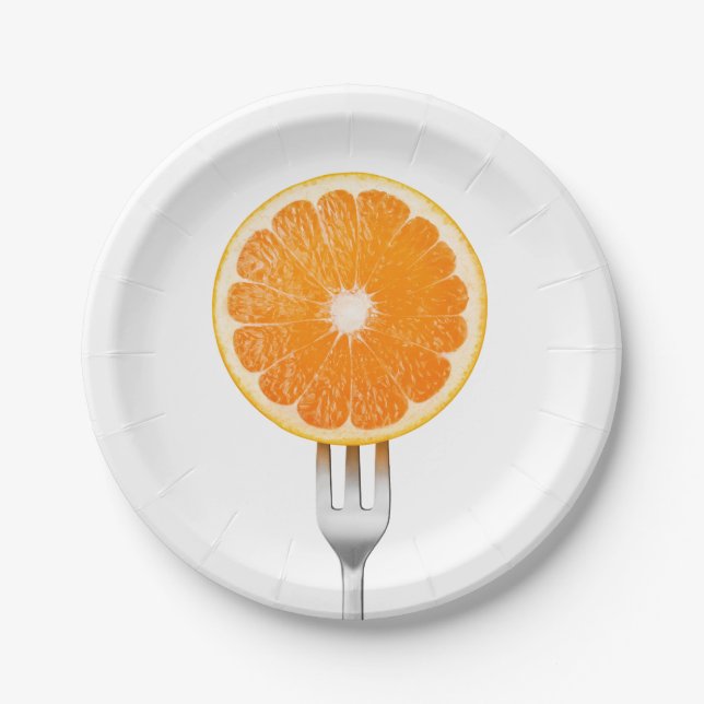 Plato De Papel Naranja en un tenedor (Anverso)