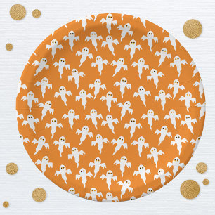 Plato De Papel Naranja fantasma de Halloween