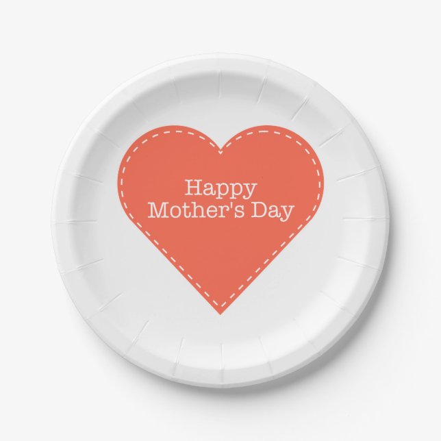 Plato De Papel Naranja feliz Día de la Madre (Anverso)
