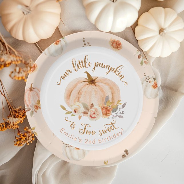 Plato De Papel Naranja floral Cae calabaza pequeña 2º cumpleaños (Subido por el creador)