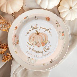 Plato De Papel Naranja floral Caída pequeño cumpleaños de calabaz