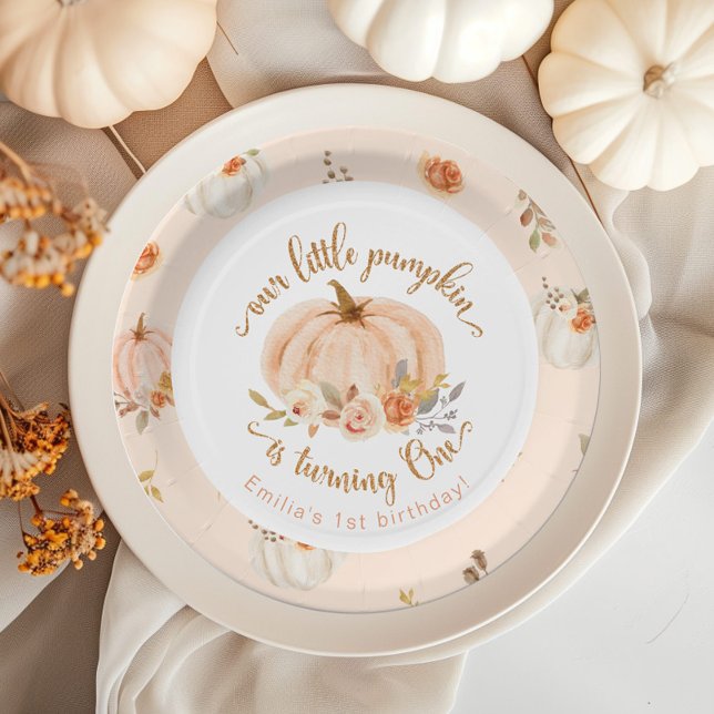 Plato De Papel Naranja floral Caída pequeño cumpleaños de calabaz (Subido por el creador)