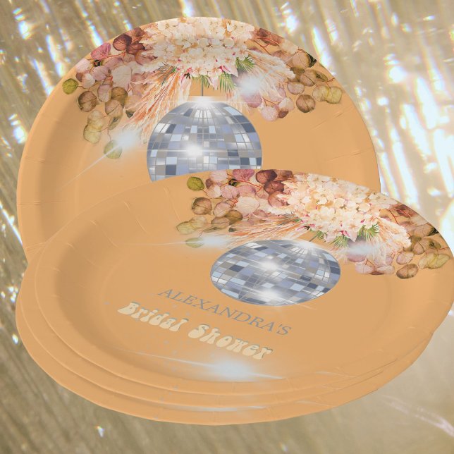 Plato De Papel Naranja floral Disco Ball Bridal Shower (Subido por el creador)
