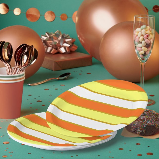 Plato De Papel Naranja, franjas amarillas y blancas (Multi)