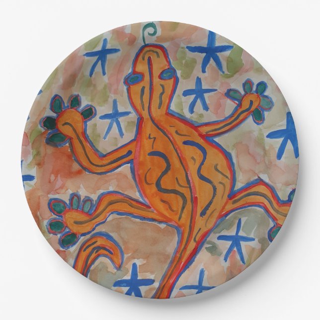 Plato De Papel Naranja Gecko (Anverso)