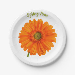 Plato De Papel Naranja gerbera flor flor foto con texto
