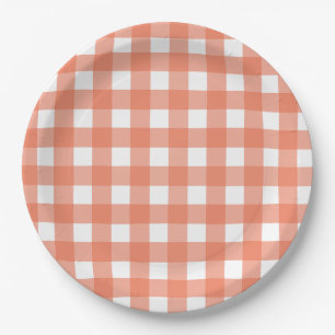 Plato De Papel Naranja gingham