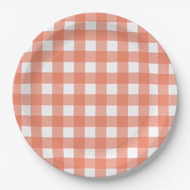 Plato De Papel Naranja gingham (Anverso)
