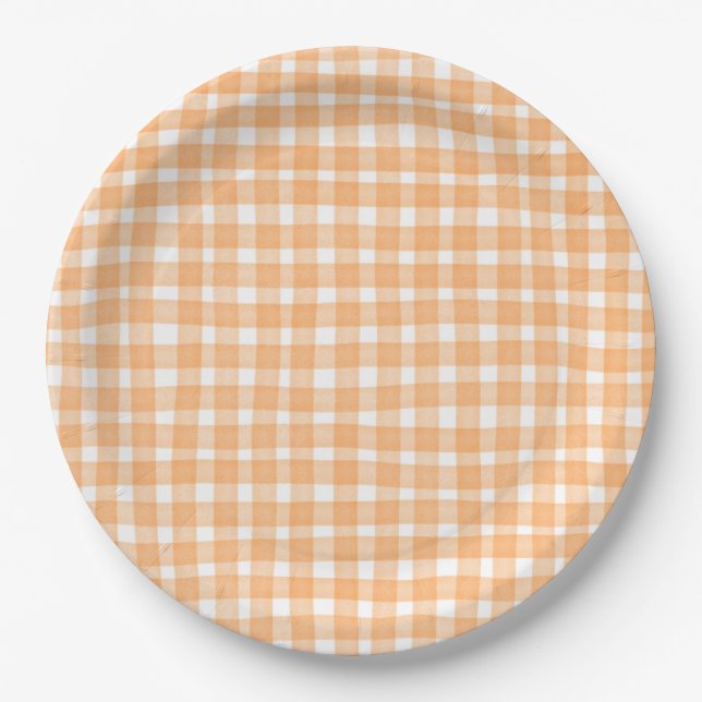 Plato De Papel Naranja Gingham Fall (Anverso)