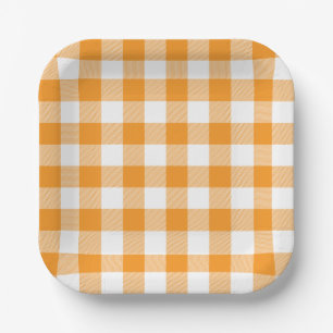 Plato De Papel Naranja Gingham Plaid Pattern