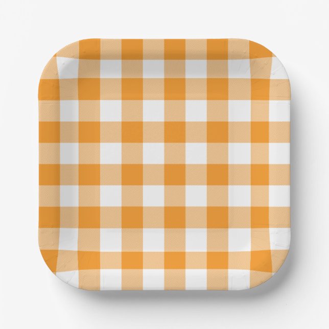 Plato De Papel Naranja Gingham Plaid Pattern (Anverso)