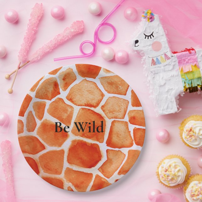 Plato De Papel Naranja Giraffe Animal Print (Fiesta)