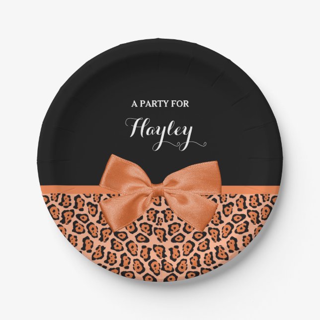 Plato De Papel Naranja Girona Negro Jaguar Cinta Cuta Con Nombre (Anverso)