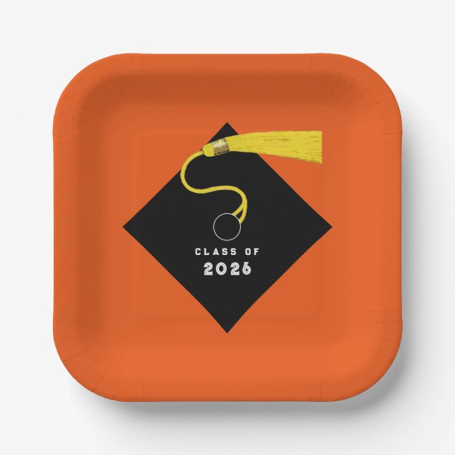 Plato De Papel Naranja Graduación 2025 Fiesta (Anverso)