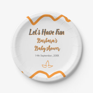 Plato De Papel Naranja gris retro español baby ducha boho moderno