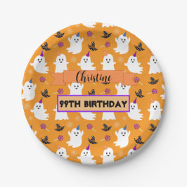 Plato De Papel Naranja Halloween Ghost Birthday Party Personaliza