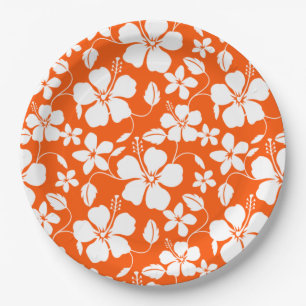 Plato De Papel Naranja HAWAIAN HULA (HIBISCUS)