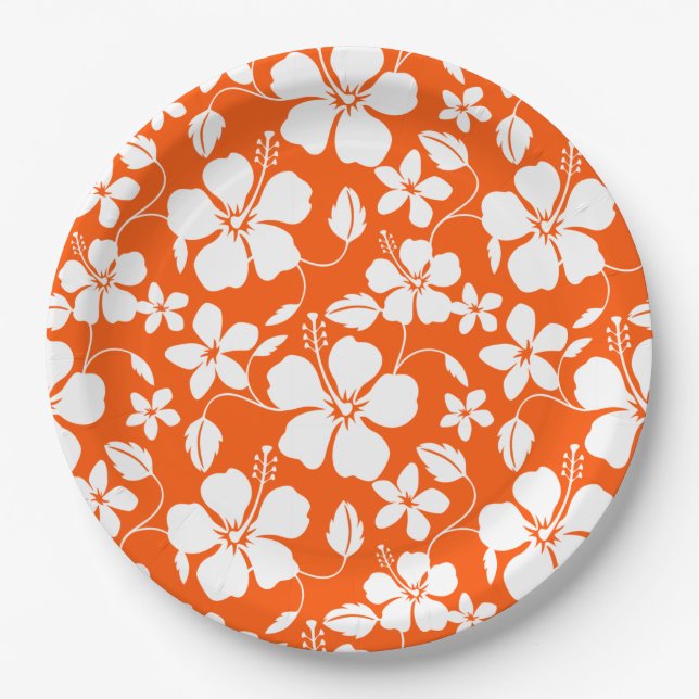 Plato De Papel Naranja HAWAIAN HULA (HIBISCUS) (Anverso)