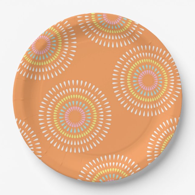 Plato De Papel Naranja japonés de fuegos artificiales (Anverso)