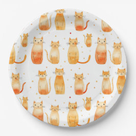 Plato De Papel Naranja Kitty Cats