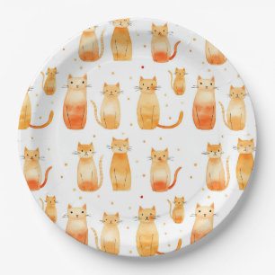 Plato De Papel Naranja Kitty Cats