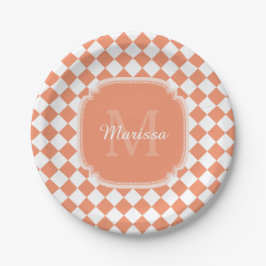 Plato De Papel Naranja ligero de moda Nombre monogramado marcado