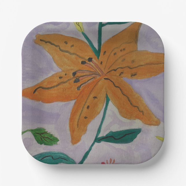Plato De Papel Naranja Lily (Anverso)