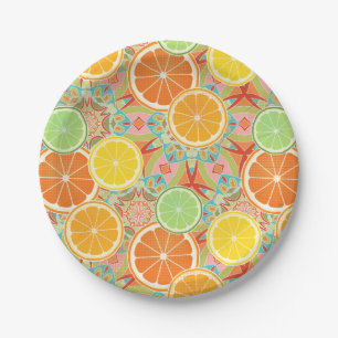 Plato De Papel Naranja, Limón, Lime Slices