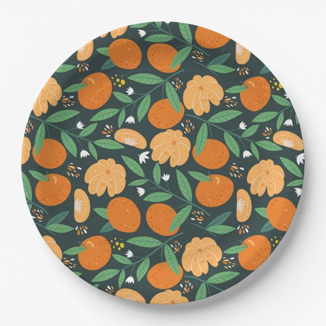 Plato De Papel naranja lindo cítrico fiesta  (Anverso)