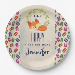 Plato De Papel Naranja lindo Fox con cumpleaños de Wreath