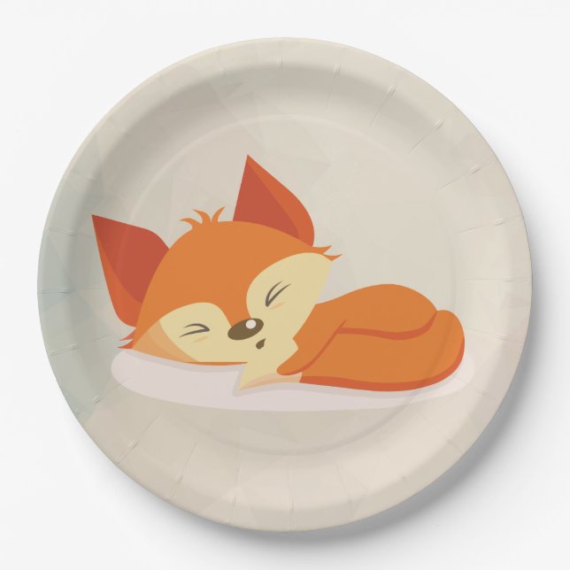 Plato De Papel Naranja lindo Fox durmiendo (Anverso)