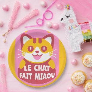 Plato De Papel Naranja lindo tabby, Personalizado de gato, dice c