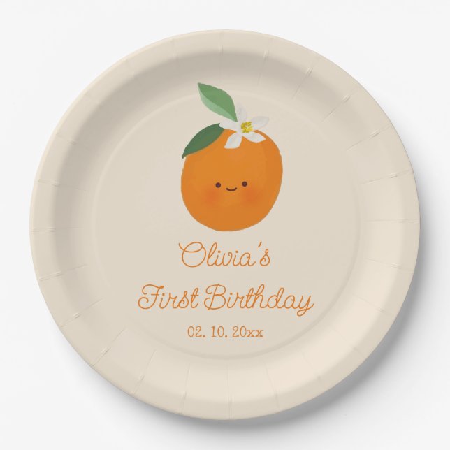 Plato De Papel Naranja Little Cutie Birday Party (Anverso)