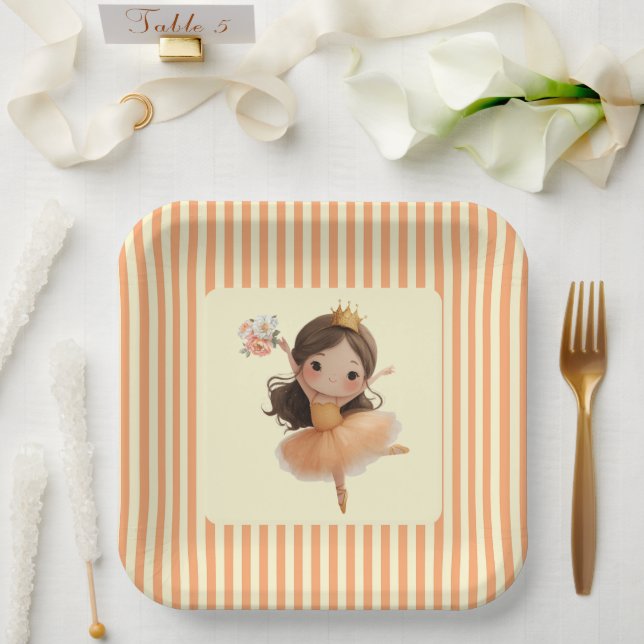 Plato De Papel Naranja Little Princess Ball (Boda)